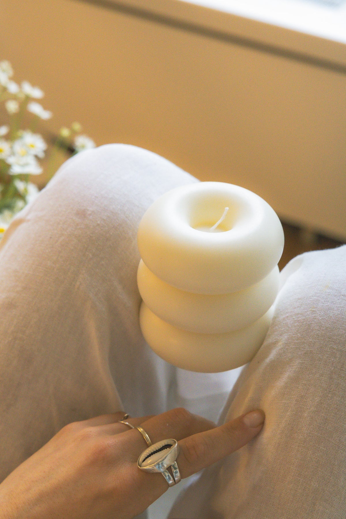 Pillar Candle I seen from above, showing the cotton wick